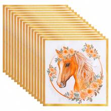 25/50/100pcs Floral Horse Head Pattern Gold Rim Disposable Paper Napkins, Bohemian Style Exquisite Horse Head Floral Party Napkins With Gold Foil Edge Decoration, Suitable For Birthday Party, Equestrian Theme Wedding, Picnic Gathering, Baby Shower, Bridal Shower, Wedding And Afternoon Tea Table Decor - Multicolor - View 8