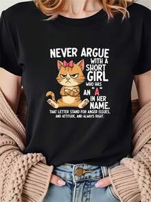 Camiseta de mujer, nunca discutas con una chica cuyo nombre tiene una "A", la "A" representa la ira, los problemas y la actitud, siempre la chica adecuada, camiseta negra de manga corta con - Negro - Ver 1