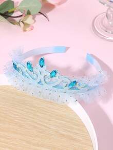 1件女孩藍色網紗皇冠髮箍 閃亮髮圈 可愛公主頭飾 生日派對禮物 青少年髮飾 - 藍色 - 查看 1