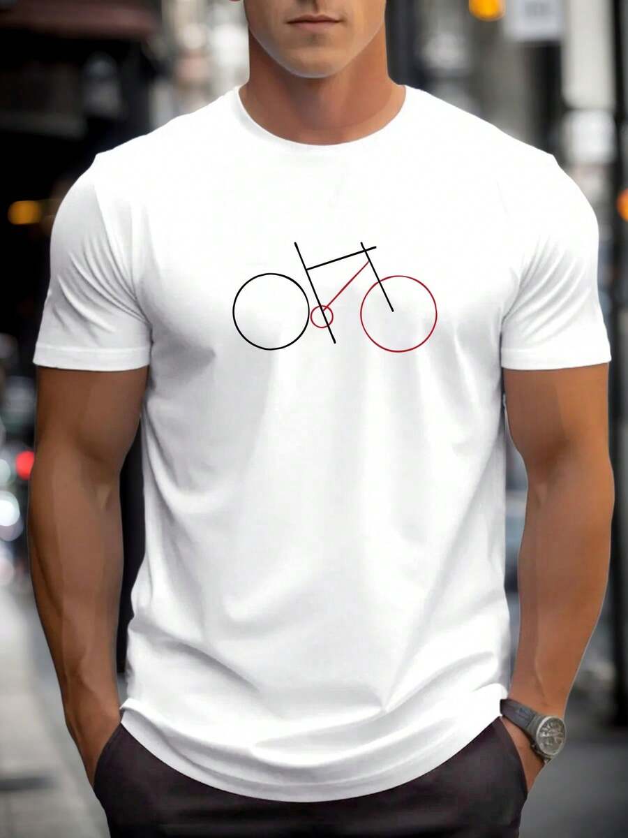 Men's Summer Casual Short-Sleeve T-Shirt With Bicycle Design - 白色 - 查看 1
