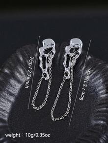 1 Par de Brincos Punk Esculturais Geométricos, Assimétricos, Vazados, com Textura Fundida, Corrente Longa e Borlas Pendentes, Brincos de Botão, Joias de Arte Moderna Statement para Mulher - Prata - Ver 7
