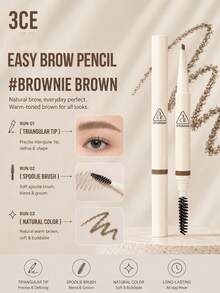Pensil Alis 3CE Easy Shaping, #Deep Warm Brown 130mg, Dua ujung dengan kuas spiral. Bubuk halus, tidak menggumpal, tahan air, tahan keringat, dan tahan lama. Cocok untuk semua jenis kulit. - Pensil alis yang mudah dibentuk, warna cokelat tua hangat. - View 6