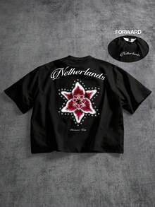 Manfinity  Camiseta con estampado floral, eslogan - Negro - Ver 1