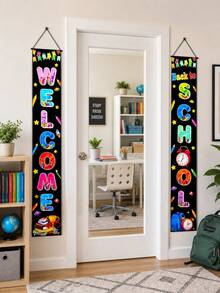 2 Stücke Set "Willkommen zurück in der Schule" Banner, farbenfrohe Klassenzimmer-Türdekoration Schilder, geeignet für Kindergarten, Vorschule, Grundschule, Schulanfang Partyzubehör - A - Übersicht 6