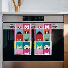 2pcs Cartoon Colorful Plaid Dog Pattern Kitchen Towels, Rectangular Microfiber Kitchen Towels, Dishcloths, Scouring Pads, Hand Towels, Cooking Baking Tea Towels, Kitchen Decor, Housewarming Gift, Birthday Gift, Bathroom Cleaning Wipes, Decorative Towels - Multicolor - View 5