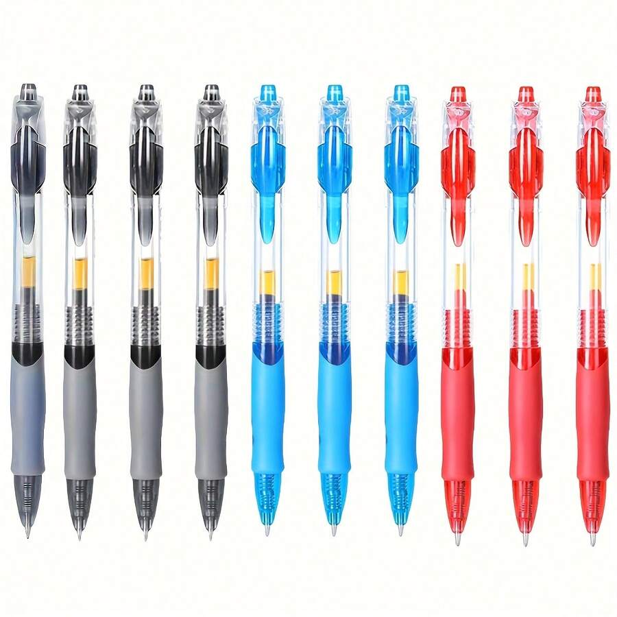 15pcs 0.5mm Retractable Ballpoint Pen Set - Black/Red/Blue Ink, Writing Tools, Office Supplies, Gift, Includes 15 Pens, Back To School - Round - View 1