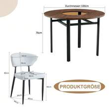 Modern Minimalist Round Table Set (2 White Polyurethane Armchairs With Curved Backrest), 100cm Diameter Round Table With Wood Look, Suitable For The Dining Room And Kitchen. - Black - View 5