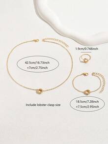 Fashionable Versatile Handmade Coiled Metal Personalized Mature Professional Style Jewelry 3pcs Set 1 Pendant Necklace + 1 Pendant Bracelet + 1 Ring (Size Does Not Include Lobster Clasp Size) - Yellow Gold - View 4