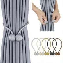 2 Pieces Magnetic Curtain Tiebacks With Strings, Earphone Shaped Curtain Clips, No Drilling Required Curtain Fasteners. - 藍色 - 查看 1