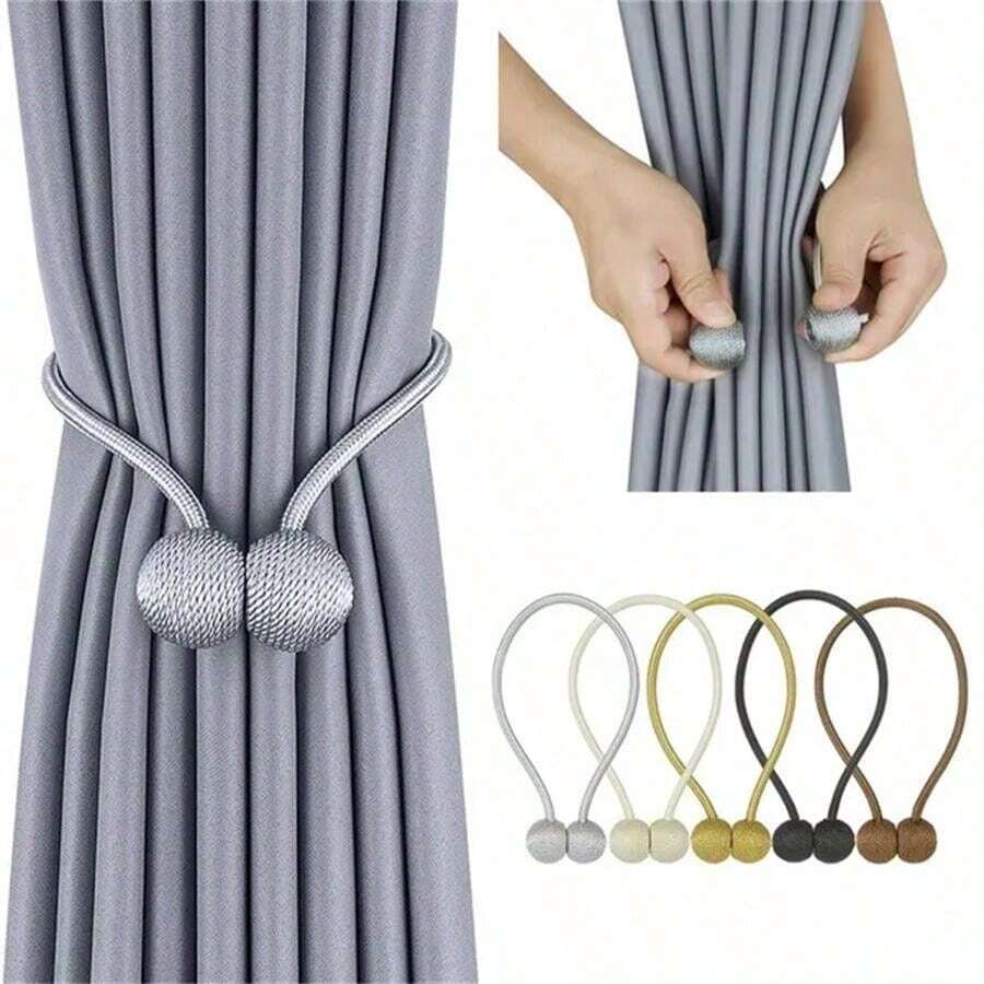 2 Pieces Magnetic Curtain Tiebacks With Strings, Earphone Shaped Curtain Clips, No Drilling Required Curtain Fasteners. - 藍色 - 查看 1