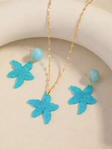 European And American Fashion Cross-Border Beach Vacation Style Starfish Stud Earrings And Necklace Set, Suitable For Daily Wear And Outings - Yellow - View 1