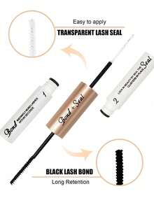 5ml Black Eyelash Adhesive + 5ml Clear Sealant - Eyelash Extensions, Strong Hold, 48-Hour Duration, For DIY Eyelash Application - 2-In-1 - Multicolor - View 2