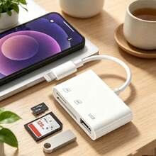 1個 USB C/Lightning 三合一讀卡機，適用於手機與電腦，OTG 3.0 轉 SD/TF/USB 隨身碟，相容 Type-C 介面筆電/手機，相容 iPhone 17 Pro Max/17 Pro/17/Air/16/15/14/13/12/11/S25/S24/S23/S22/S21/S20 系列 - 白色 - 查看 2