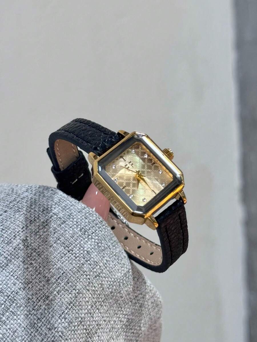 1件女款橢圓形羅馬數字休閒優雅石英手錶，適合日常配戴 - 黑色 - 查看 1