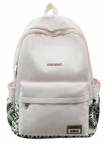 Black Spliced Student Backpack, Water Resistant Nylon Multi-Pocket Rucksack For School & Daily Casual Use,Y2k - Multicolor - View 15