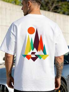 Camiseta de Hombre 100% Algodón con Estampado Geométrico de Oso y Sol en Montaña y Bosque - Suave, Transpirable, para Todas las Temporadas, de Manga Corta, con Gráficos Vibrantes en Verde y - Negro - Ver 7