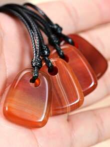 1pc Natural Red Agate Pendant Necklace Hand-Woven.Unisex Bohemian Vintage Style.Perfect For Everyday And Holidays Wear.Holiday/Birthday Presents - Multicolor - View 4