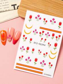 2pcs Tulip Flower Bow Circle Nail Stickers, Cute Red Floral 5-Petal Garden Nail Decals, Japanese Waterproof 3D Self-Adhesive Nail Art Decor, Suitable For Gel Acrylic Nail Supplies - Multicolor - View 10