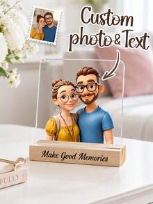 Personalized Cartoon Photo Acrylic Plaque, Customizable With Your Photos And Text, Photos Presented In Cartoon Style, Comes With Solid Wood Base. Suitable For Your Pet Photos, Couple Photos, Family Photos, Best Friend Photos, Anime And Artworks. A Birthday Surprise For Your Loved Ones, Ideal Christmas Gift, Anniversary Gift, Celebrate Your Journey, Holiday Thank You Gift, Souvenir For Special People. - Multicolor - View 8