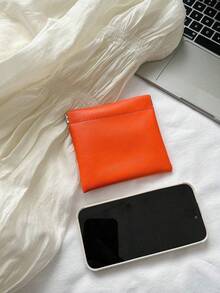 Bolsa de almacenamiento mini con cierre automático y boca ajustada para auriculares, cables de datos, cargadores, bancos de energía, llaves, bolsa de transporte portátil - Naranja - Ver 2