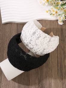 1Pc French Vintage Lace Headband, Wide Hollow-Out Floral Headband, Suitable For Daily/Date Hairband - Multicolor - View 4