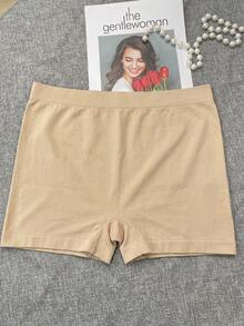 1piece Of Plus Size Women's Black Seamless Panties, Elastic Breathable Comfortable Basic Model Shorts, Fat Ladies Breathable Boxer - Apricot - View 8