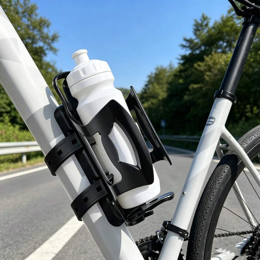 1 Set Black Bottle Cage With Black Drill-Free Bottle Cage Strap, Includes All Accessories, Secure And Sturdy, Can Be Fixed To Any Part Of The Bike Frame