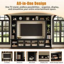 Entertainment Center Wall Unit For TVs Up To 80" All-In-One Modern TV Stand With Bookshelves And Tempered Glass Doors TV Console Unit With Shelving For Living Room Entertainment - 黑色 + MDF1 - 查看 7