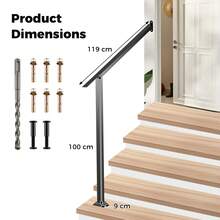 2PCS 4-Step Wall Mount Stair Handrail Hand Rails For Concrete Porch Deck Steps Heavy-Duty Adjustable Galvanized Steel Railing - B - View 2