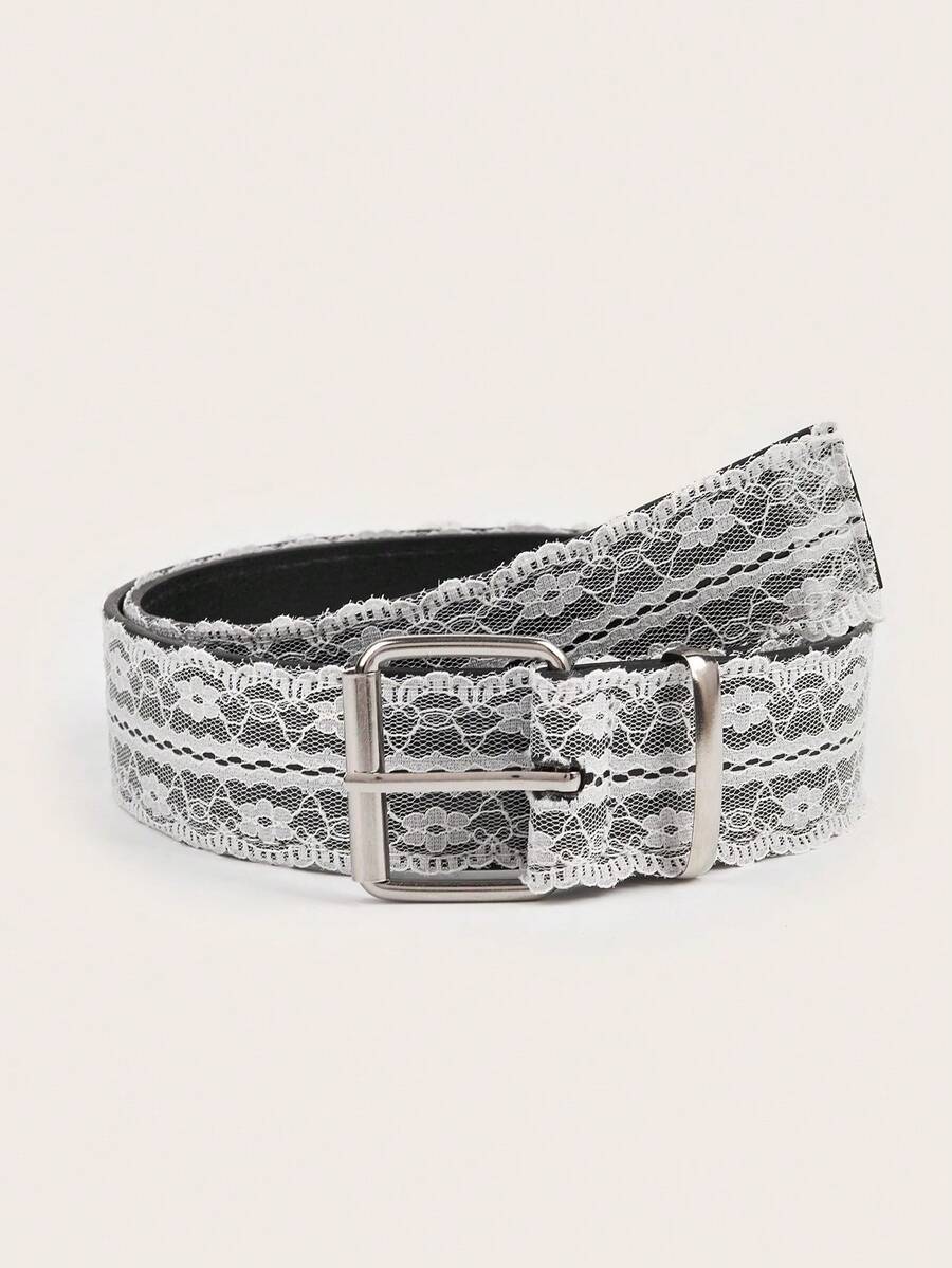 1pc Women's Silver Buckle Minimalist Lace Belt, Fashionable For Commute And Vacation, Matches Dresses And Pants, Suitable For Dates, Parties, And Daily Wear - Black - View 1