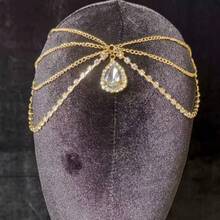 1pc Elegant Fashion Crystal Water Drop Pendant Forehead Chain - Gold - View 5