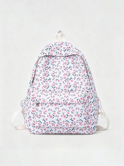 A Casual, Floral-Print, Preppy-Style Backpack-A High-Capacity Student Bookbag Ideal For Daily Commuting, Weekend Trips, And Campus Life.