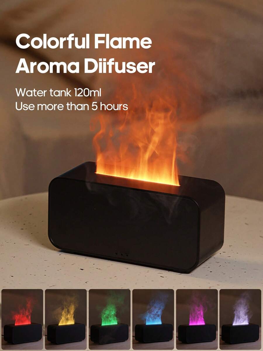 kinscoter 1个120毫升迷你USB火焰香薰机，便携式超声波空气加湿器，轻巧彩色火焰精油香薰机，适合办公室和家庭使用