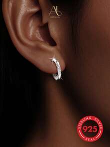 925 Sterling Silver Minimal Cubic Zirconia Women Earrings - Silver - View 9