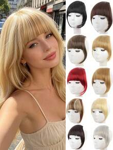 Synthetic Mixed Blonde Ponytail Extension With Sideburns & Thick Bangs, Wedding Daily Fake Hair Bun For Women Girls Party Cosplay Accessories - Multicolor - View 3