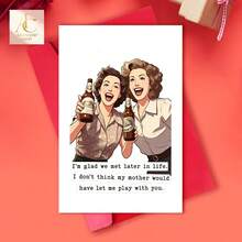Lustige beste Freundin Grußkarte mit Retro-Frauen-Bier-Kunst, humorvolles Freundschafts-Zitat-Design, ideales Geburtstags- & Feiertagsgeschenk für Mädchen-Besties, einzigartige handgemachte Karte, um herzliche Witze & liebevolle Wünsche an deine engsten weiblichen Freundinnen zu senden - Einheitsgröße - Übersicht 1