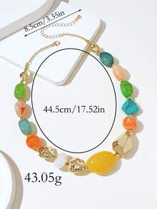 1pc Fashionable Retro Exaggerated Bohemian Style Thick Multi-Color Acrylic Beaded Necklace For Women - Multicolor - View 5