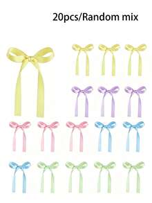 20/10/5pcs Macaron Candy Color Satin Bow Cake Toppers, Rainbow Satin Ribbon Bow Cupcake Decorations, Sweet Style Wedding Bridal Gender Reveal Baby Shower Bachelorette Party Decor - View 11