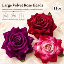 Large Velvet-Textured Artificial Rose Flower Head, DIY Handmade Fake Flower, Hair Accessory Pin Flower, Wedding Decoration Flower - Multicolor - View 4
