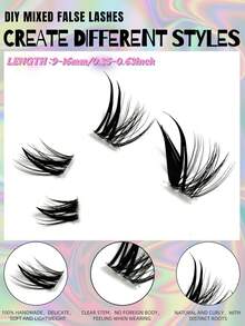 48Pcs C-Curl Self-Adhesive Lash Clusters Manga Lashes No Glue Needed Individual Lashes Cat Eye Lashes DIY Eyelash Extension Cartoon Cluster Eyelashes Reusable Faux Mink Fairy Eyelash Extensions Beginner-Friendly DIY Makeup - C - View 5