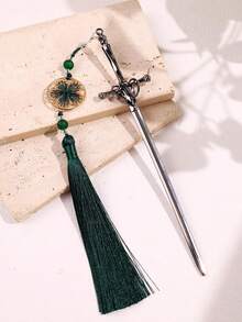 1pc Punk Vintage Chinese Style Sword Shaped Hair Stick Metal Bun Holder Hair Accessory - Multicolor - View 12