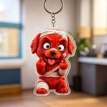 1pc 2D Acrylic Evil Red Puppy Keychain, Creative Backpack Pendant, Funny Gift For Friends And Mischievous Pals - Red Puppy - View 11