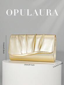 OpulAura 時尚女款 PU 百褶設計晚宴手拿包，派對/婚禮單肩/斜挎鏈條包 - 金色 - 查看 5