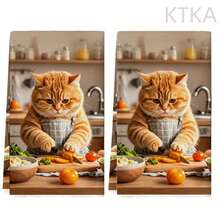 2pcs Chef Cat Print Kitchen Towels, 16x24 Inches, Machine Washable And Reusable, Absorbent Cleaning Cloth For Baking And Cooking, Kitchen Accessories, Housewarming Gift - Multicolor - View 8