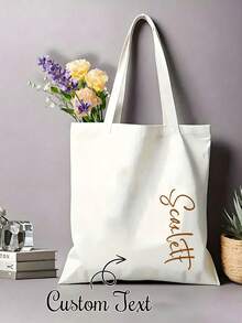 Custom Canvas Tote Bag, Personalized With Your Words, Large Capacity Lightweight Versatile For Women. Great For School, Commute, Travel. - Multicolor - View 1