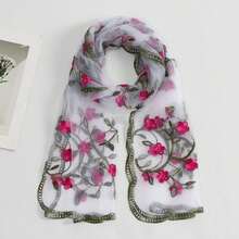 Nylon Embroidery Lightweight Breathable Fashion Comfortable Shawl Head Wrap Scarf 180*60cm - VE154-8#白色 - 查看 6