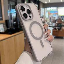 Funda Protectora a Prueba de Golpes con Marco de Doble Color MagSafe | Compatible con iPhone 11 12 13 14 15 16 17 Serie, Funda para iPhone 17 Pro Max, Funda Magnética Minimalista de Acrílico - Gris Claro - Ver 1