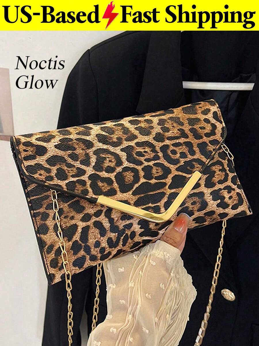 Fashion PU Leopard Pattern Chain Shoulder Bag, Clutch Purse, Envelope Mobile Phone Bag Clutch Bags Birthday, Prom Graduation Crossbody Bag - 彩色 - 查看 1