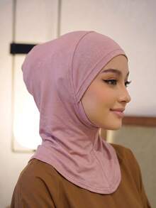 1PC Women's Fashion Solid Color Chin-Wrap Elastic Chin-Wrap Base Beanie Head Scarf - 063-powder Skin - View 3