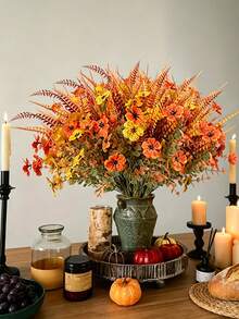 8pcs/4pcs/1pc - Autumn Artificial Flower Bouquet, Autumn Floral Decoration, Outdoor Artificial Hanging Basket Flower Arrangement, Halloween Decorative Flowers, Indoor Decorative Bouquet, UV Resistant And Fade-Resistant Autumn Plant Appearance Realistic, Thanksgiving Harvest Vase Centerpiece Decoration, Thanksgiving Harvest Decoration, Room Decoration, Farmhouse Autumn Table Centerpiece Decoration - Multicolor - View 8